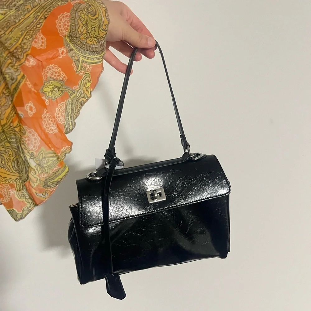 Faux Leather Rodeo Slouchy Twist-Lock Satchel Handbag